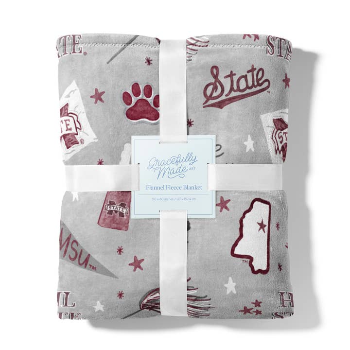 Gracefully Made Art - Wholesale Throw Blanket - Mississippi State Flannel Fleece Blanket, Collegiate0