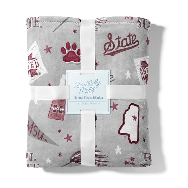 Gracefully Made Art – Manta para sofá por atacado – Cobertor de Flanela de Pêlo Mississippi State, Universitário0