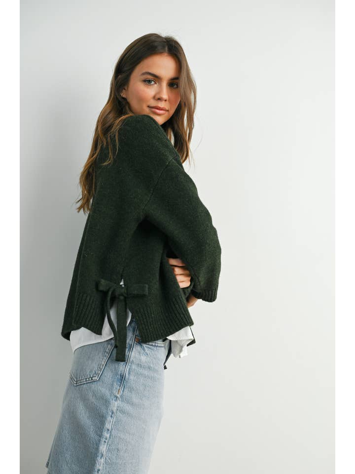 BUTTERMELON - Wholesale Sweatshirt - Women's - Tie Split-Hem Crewneck Long Sleeve Top - BMW7900