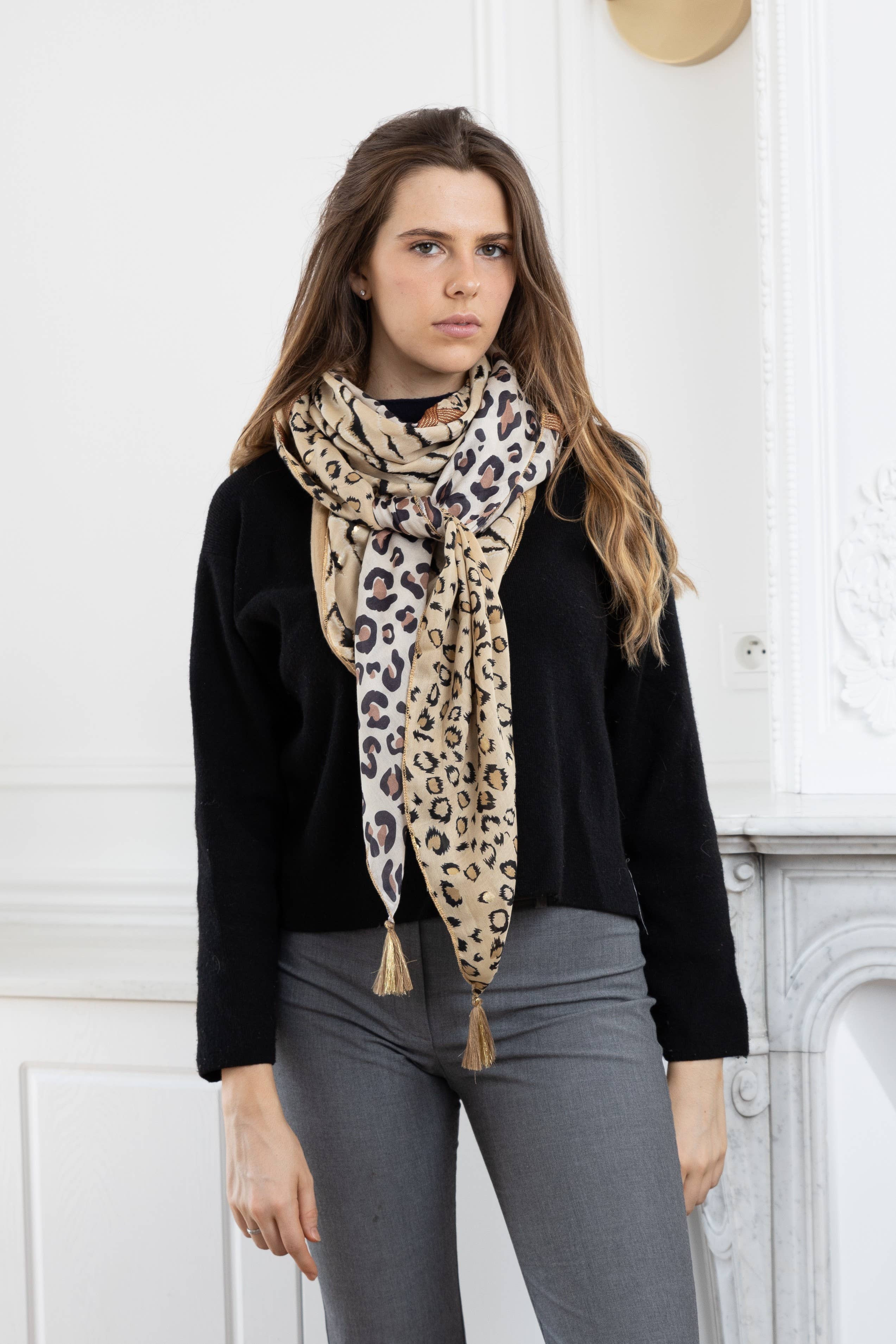 LINETA - Wholesale Scarf - Women's - GC-12 Large square patchwork scarf with tassel5