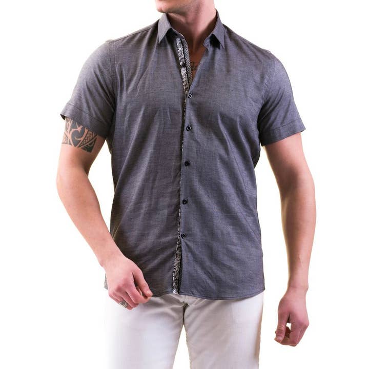 Abbottonatura a maniche corte in cotone grigio SS25 per la vendita all'ingrosso da parte di gravity homme