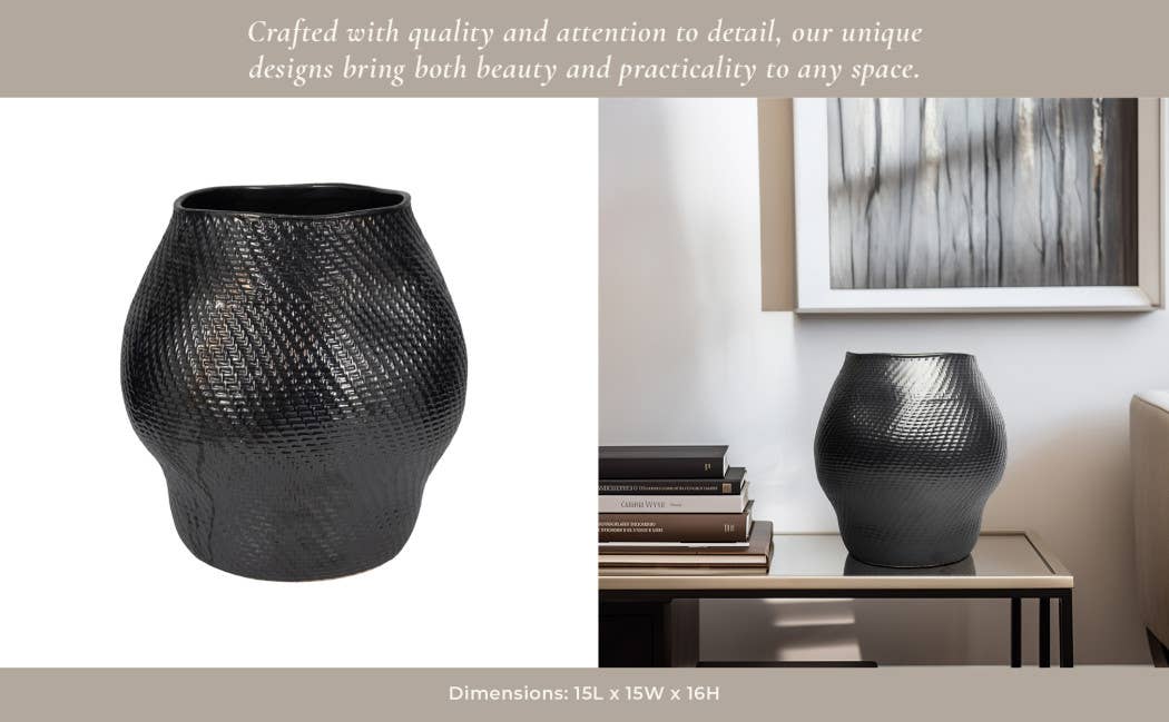 Sagebrook Home - Wholesale Vase - Ceramic Sobaek Modern Decorative Vase - Black, 16 in.11