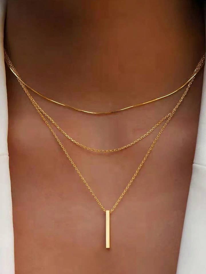 LDC Bar Pendant Layered Adjustable Chain Necklace for wholesale by Little Daisy Closet