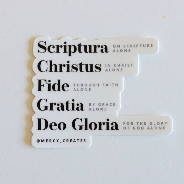 Mercy Creates - Wholesale Sticker - 5 Solas Sticker - Black and White