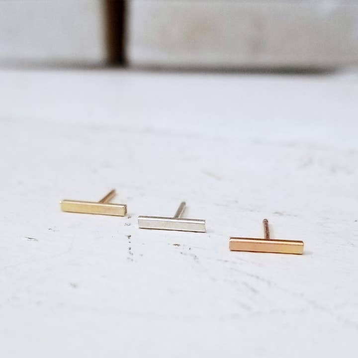 Tiny Bar Studs - Sterling, 14k Gold Filled for wholesale by Kuriosities