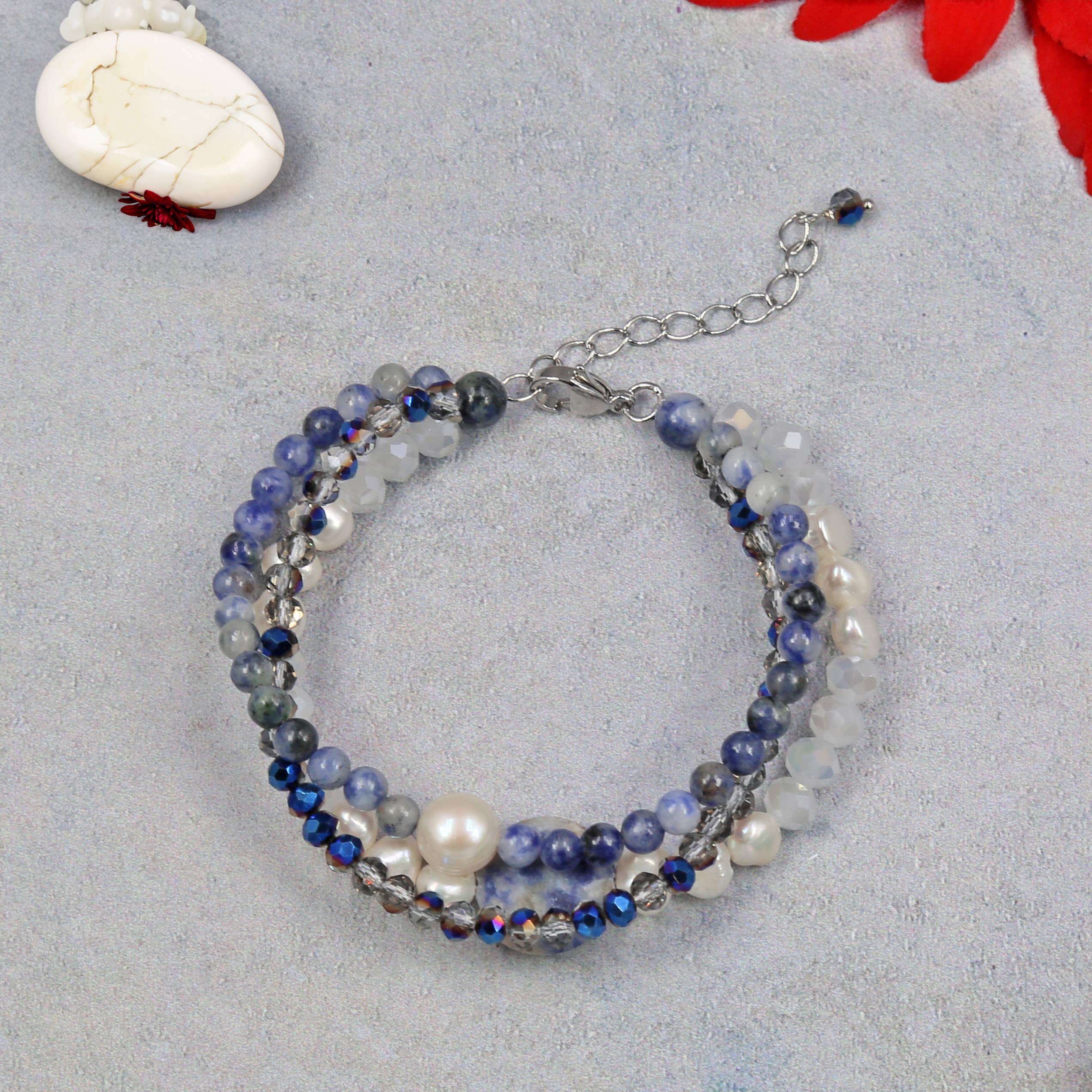 IST Jewelry – wholesale Beaded bracelet – Multi Strand Sodalite & Cultured Pearls Bracelet1