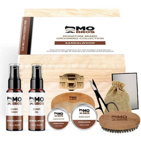 Mo Bros Premium Beard & Moustache Grooming - Wholesale Beard Styling Product - Mo Bros Sandalwood Signature Beard Gift Box