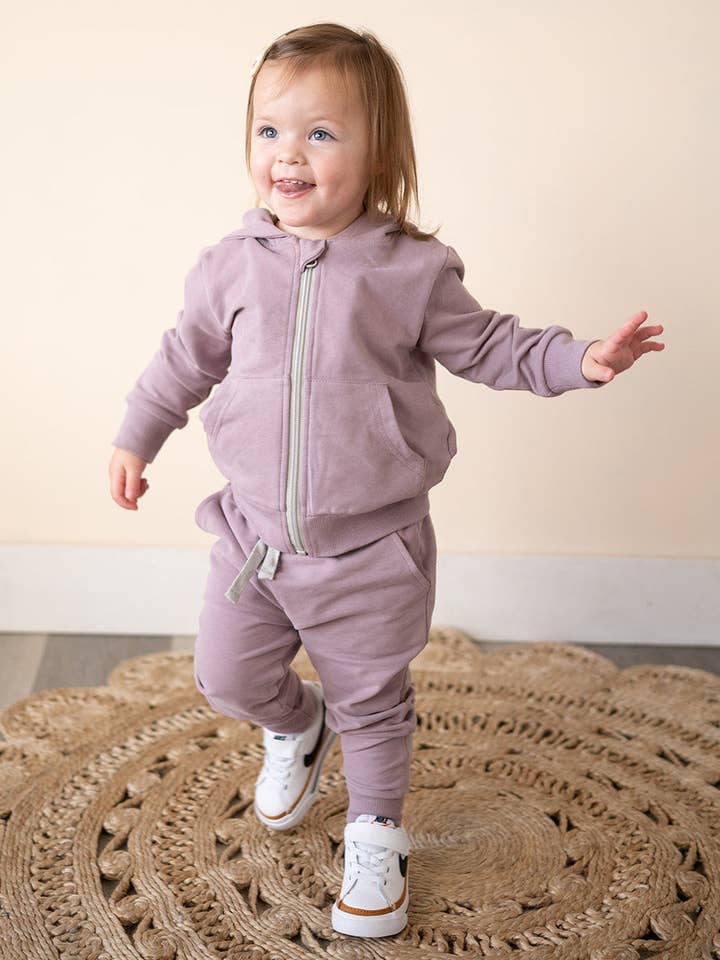Lavender Organic Cotton 2-Piece Zip Jogger Sweatsuit for wholesale by Addie Joy company