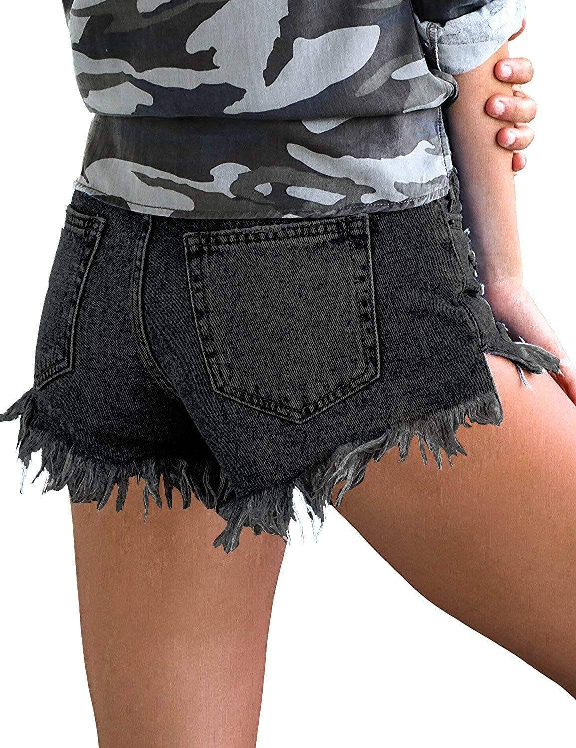 Lovesoft - Wholesale Shorts - Women's - Luvamia Women's High-Rise Denim Raw Hem Ripped Shorts1