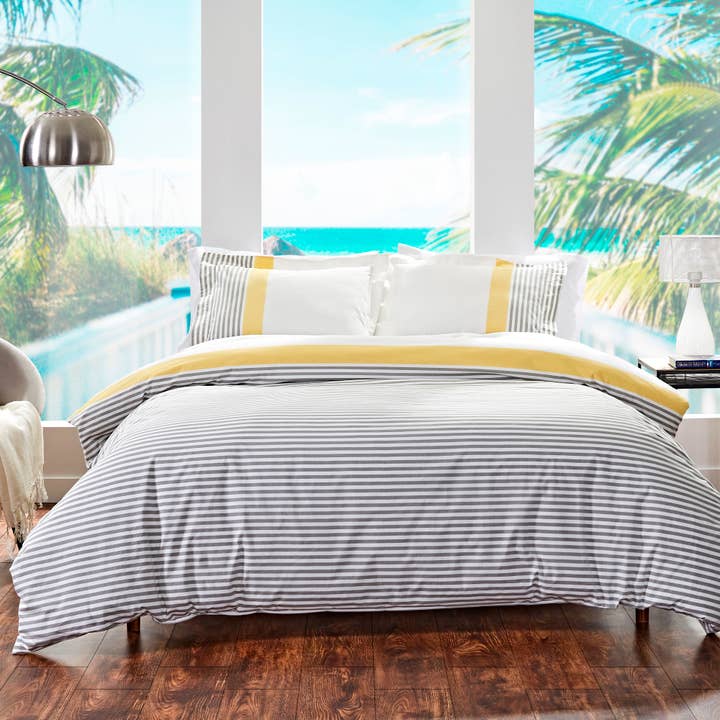 Stripe Duvet Cover - King - 106" X 92" - Yellow & Grey for wholesale by Orchids Lux Home