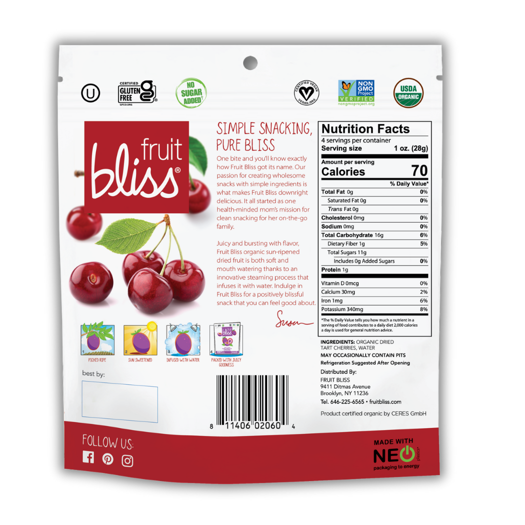 Fruit Bliss - Wholesale Dried/Dehydrated Fruit - Organic Soft & Juicy Tart Cherries1