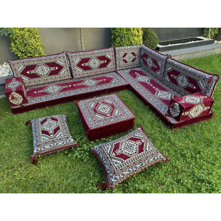 The Loom Wholesale - Wholesale Bank - Handgemaakte Vloerzitbank Set - Traditionele Ottomaanse Poef2