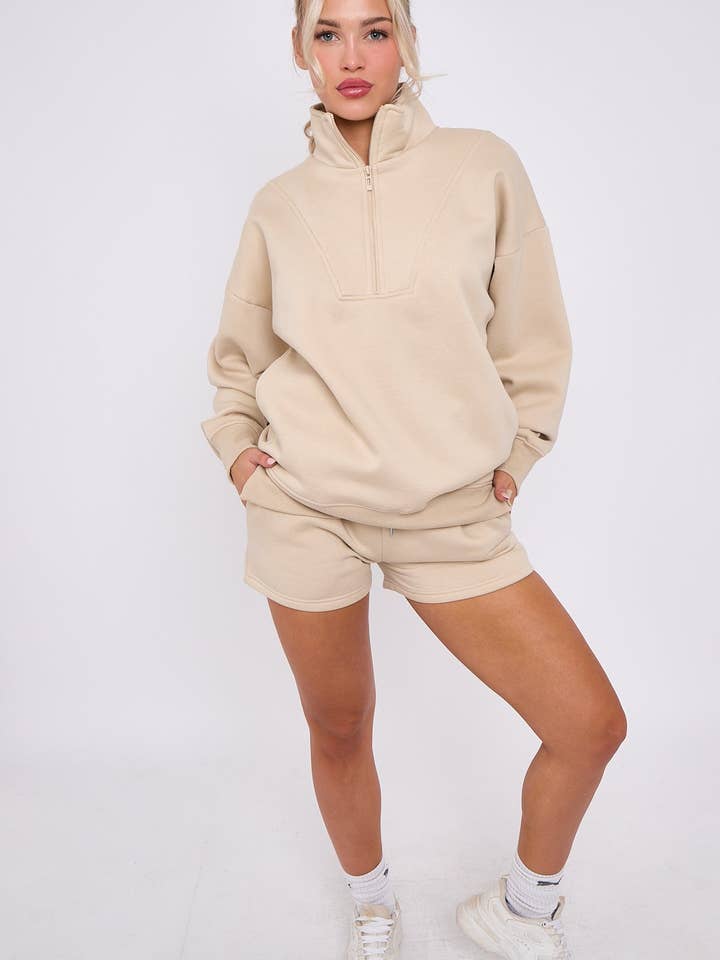 AX Labels - Wholesale Lounge Set - Women's - 1/2 Zip Top & Shorts Fleece Co-ord39