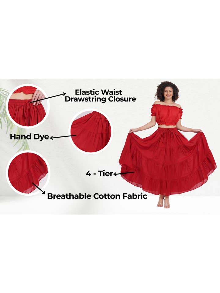 Wevez - Wholesale Skirt - Women's - Women's 8 Yard Solid Belly Cotton Fabric Casual long Skirts8