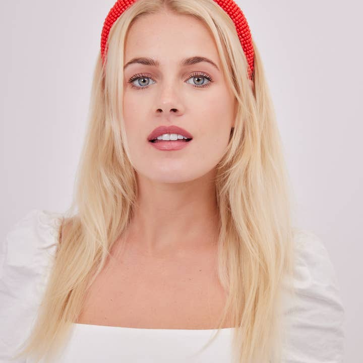 Solid Beaded Headband in Red for wholesale on Faire3