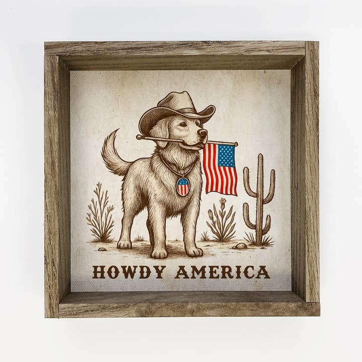 4th of July Dog Howdy America - 4th of July Framed Wall Art for wholesale by Hangout Home