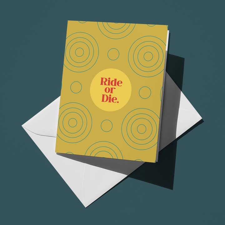 Ride or Die Stylish Blank Note Card for wholesale by Henny Penny Studio