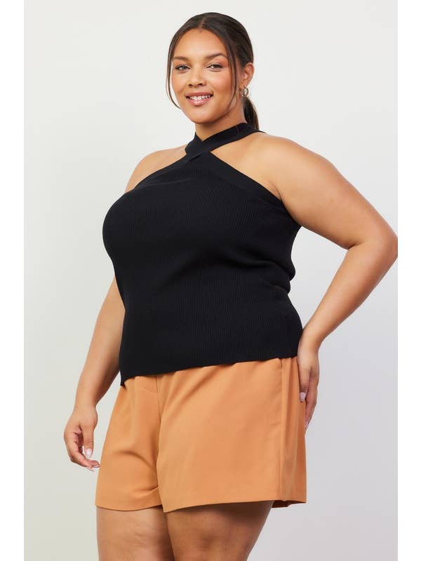 SKIES ARE BLUE - Wholesale Knit Top - Women's - Plus Size Crossed Neck Sleeveless Sweater Top9