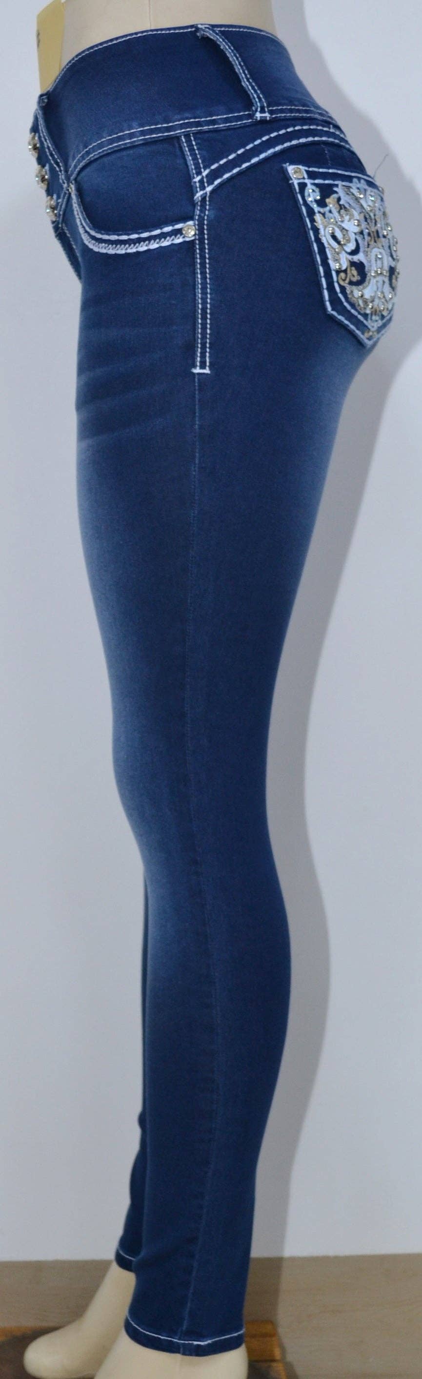 Blue USC-F026 Sexy Maddie Vintage Butt Lifter Levante Cola Jeans for wholesale on Faire4