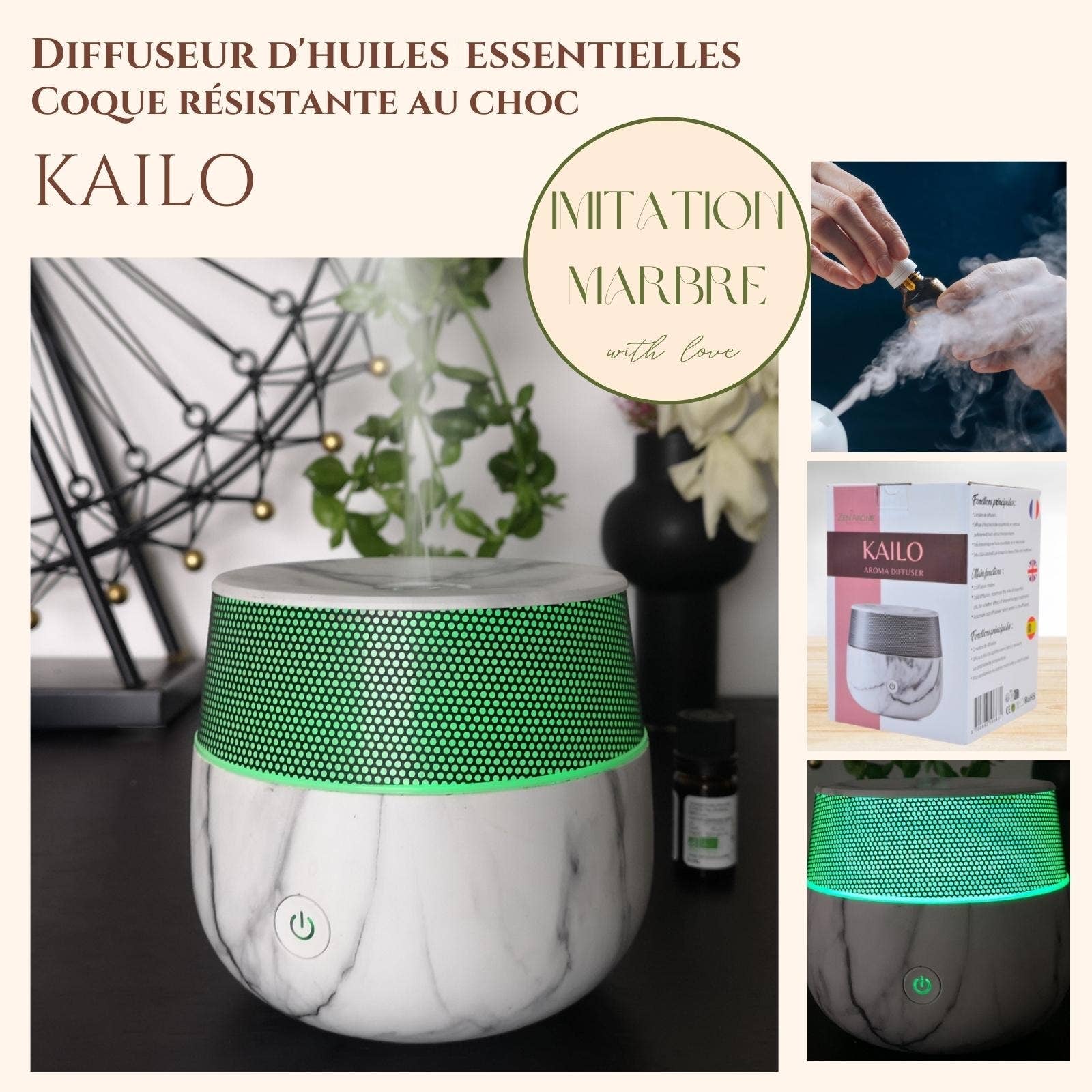 Zen'Arôme – wholesale Elektronisk diffusor – Kailo doft- och eterisk oljediffuser med marmormönster3