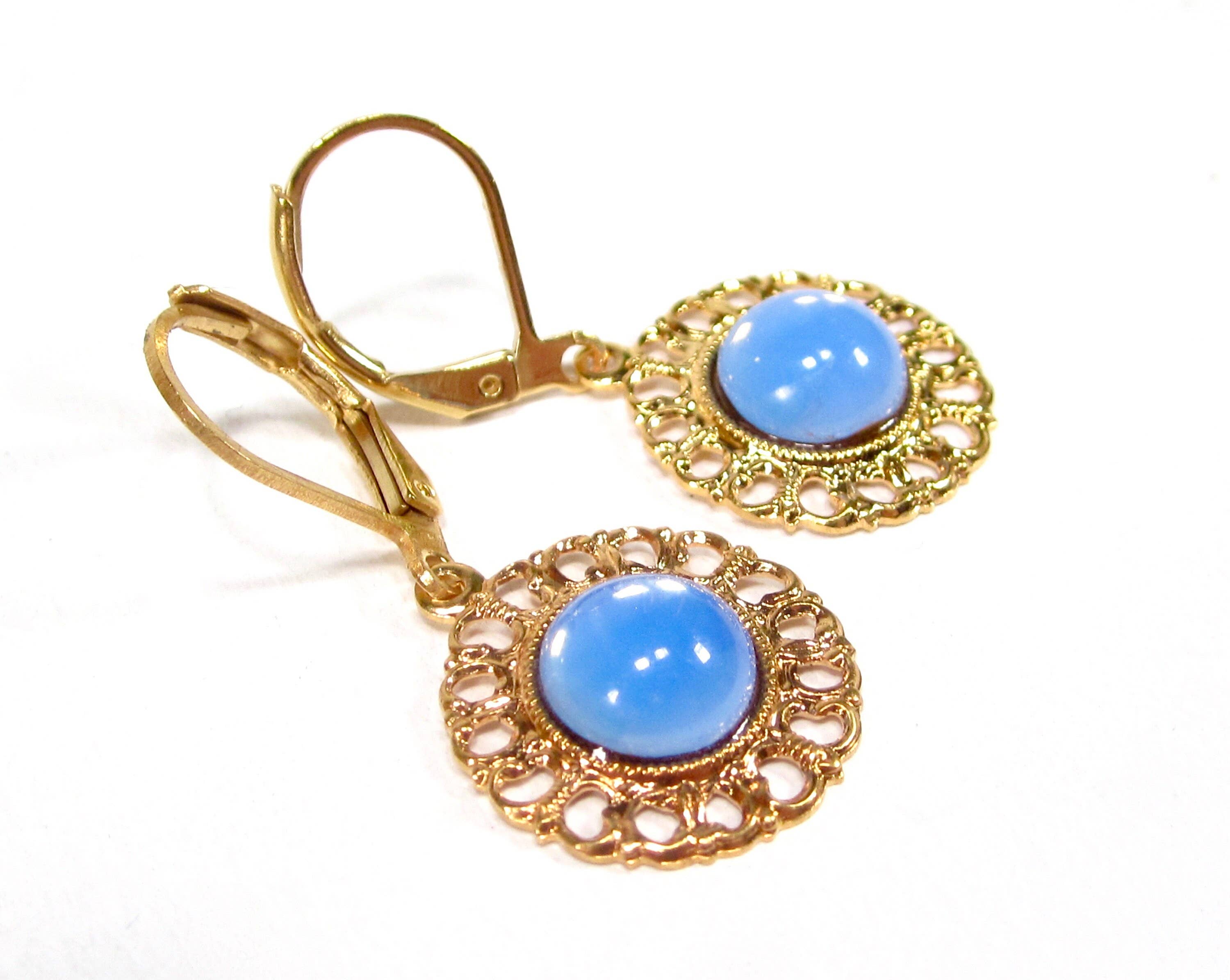 SoHo Schmuckmanufaktur - Wholesale Dangle Earrings - Vintage Blue Gold Moonstone Earrings 1960s3