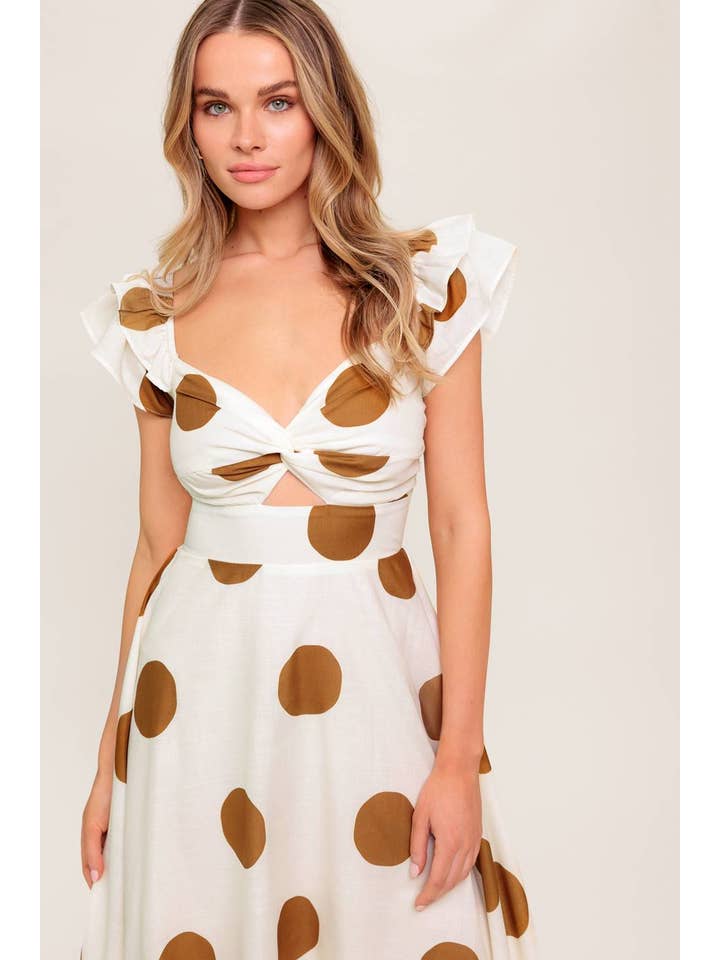 IVORY CAMEL A printed woven midi dress - ID22364 for wholesale on Faire