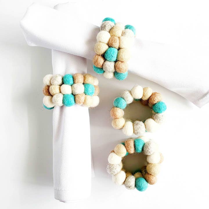 Kokopelli Wool Felt Handmade Pom-Pom Napkin Rings for wholesale by Global Groove Life