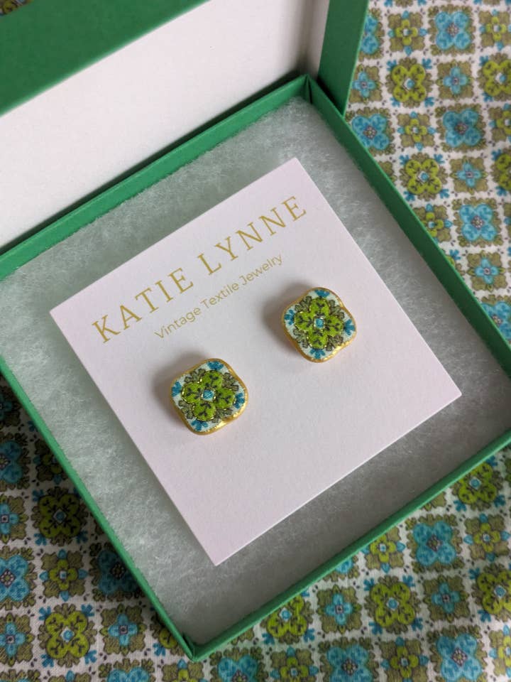 Linda Stud Earring for wholesale by Katie Lynne - Vintage Textile Jewelry