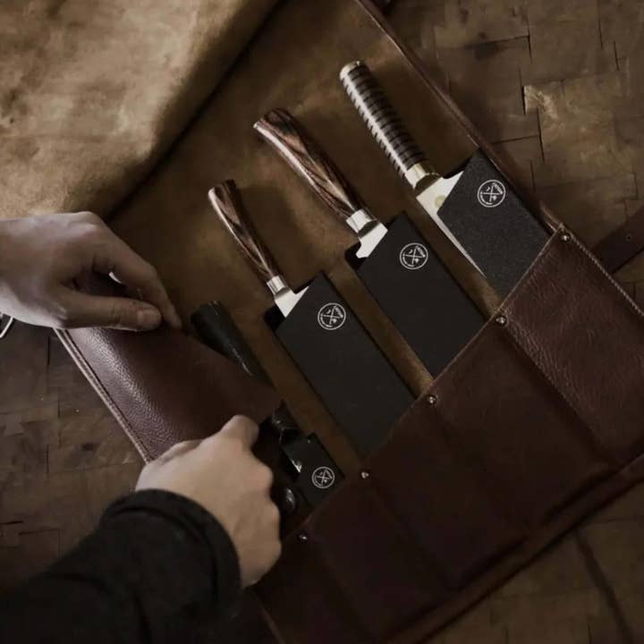 Ginza Steel - Wholesale Knife Storage - WITLOFT - Handmade leather Knife Role ( 5 Compartments)3