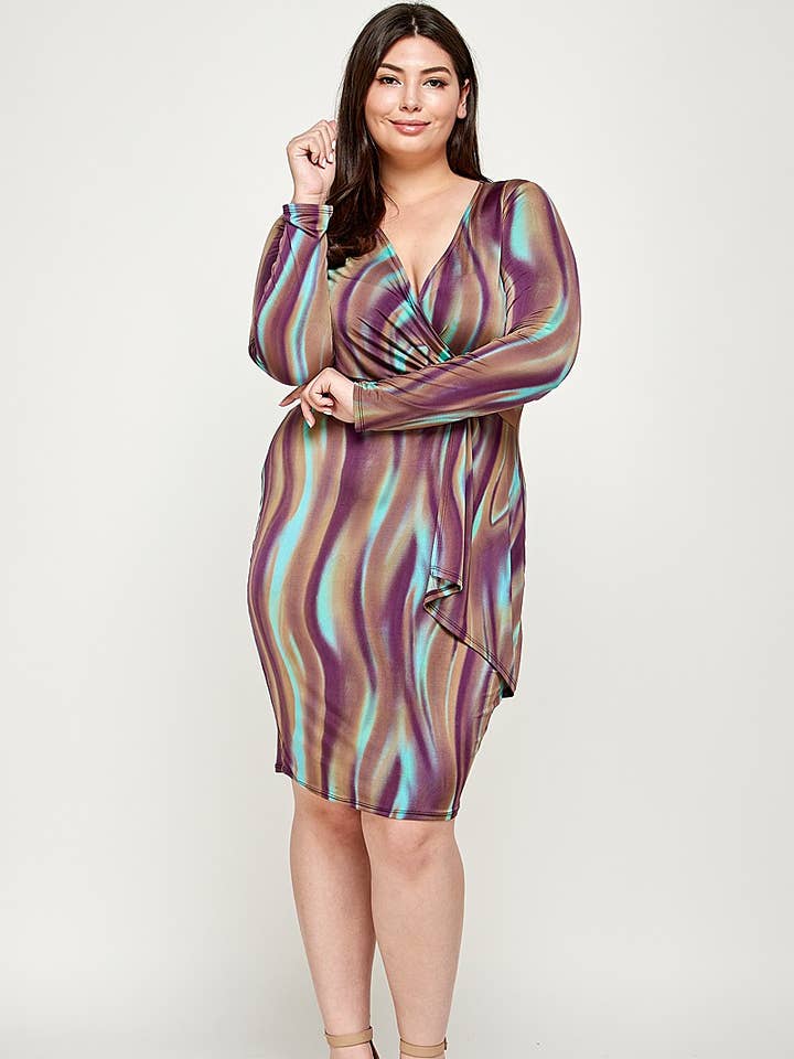 Abito drappeggiato Plus Size Con Stampa Marmorizzata - WG17873-D per la vendita all'ingrosso da parte di Haute Fox Plus Size & Contemporary
