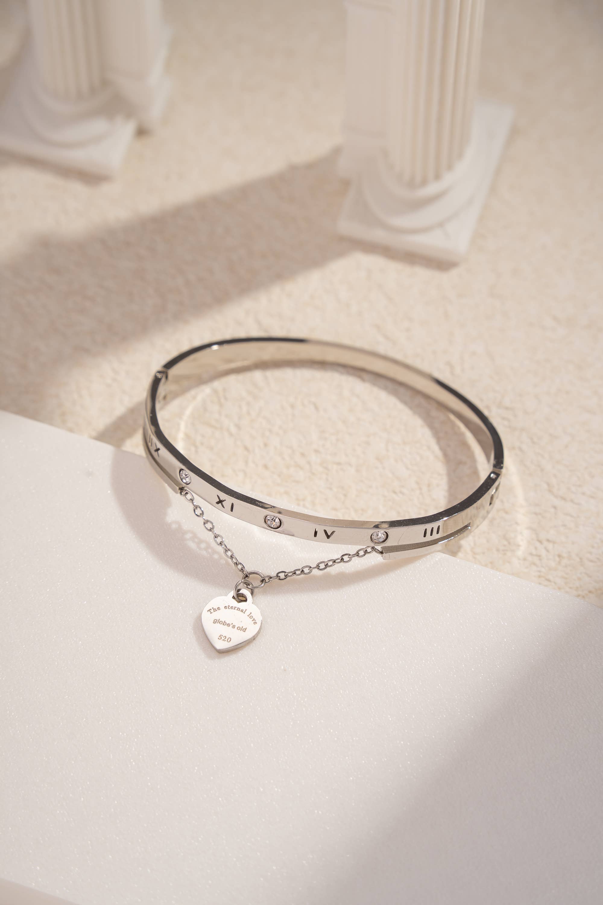 COSMOS - Wholesale Bangle Bracelet - Stainless Steel Bangle Bracelet with Heart Pendant Charm1