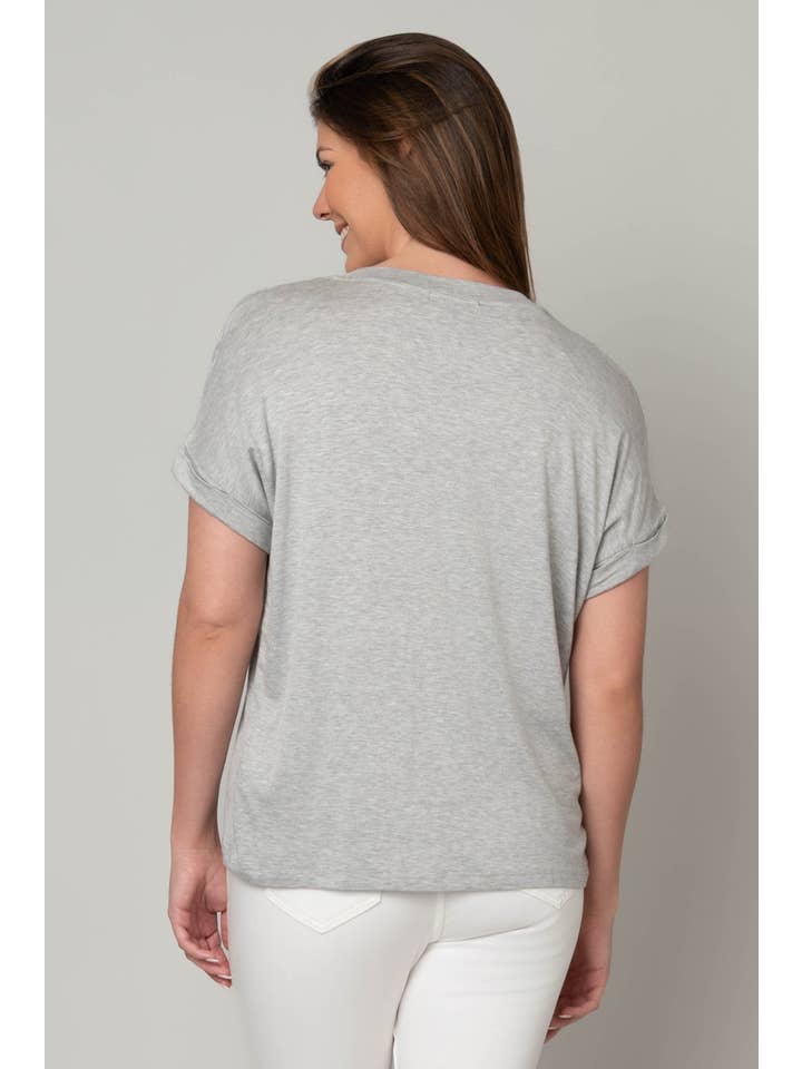 Gray Drop Shoulder V-Neck T-Shirt for wholesale on Faire2