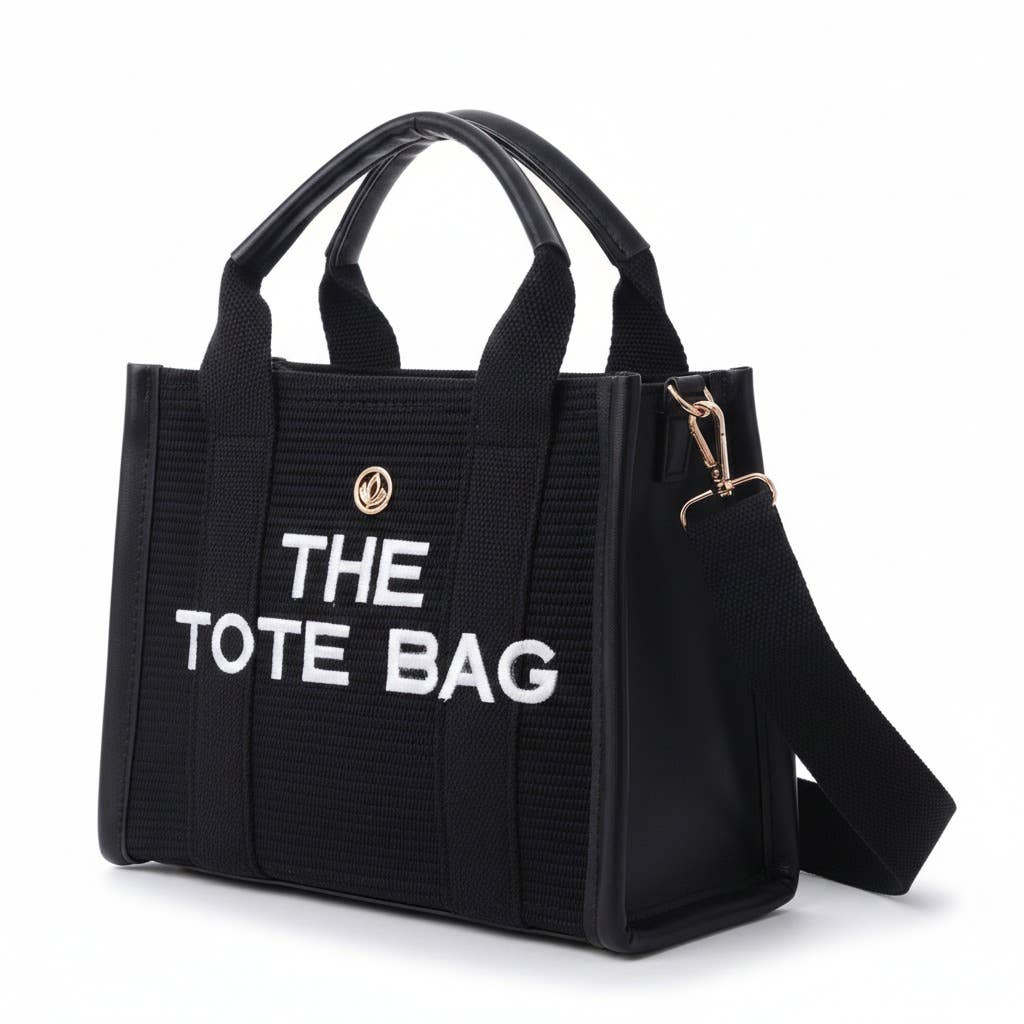 VIA FIORE – Großhandel Tragetasche – Damen – Schwarze Canvas-Tragetasche mit schwarzem Besatz4