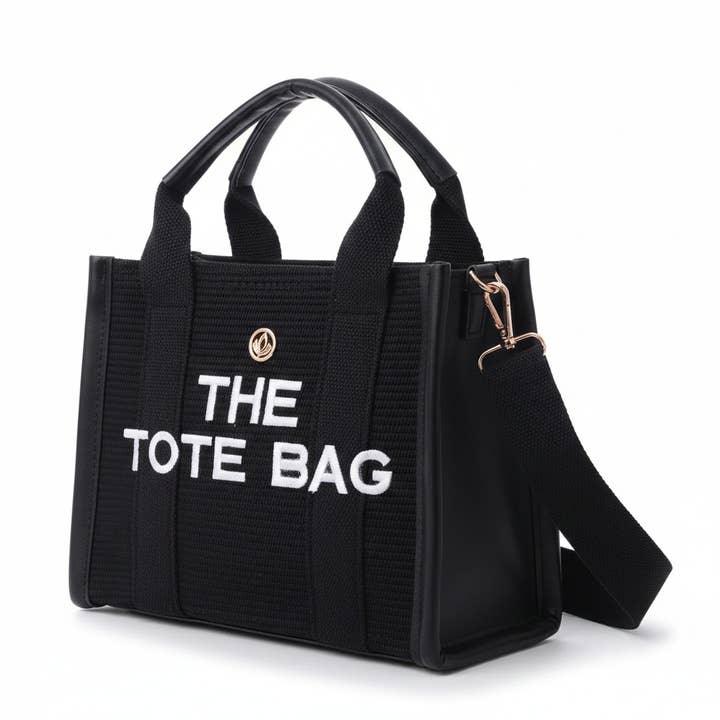 VIA FIORE – Großhandel Tragetasche – Damen – Schwarze Canvas-Tragetasche mit schwarzem Besatz4