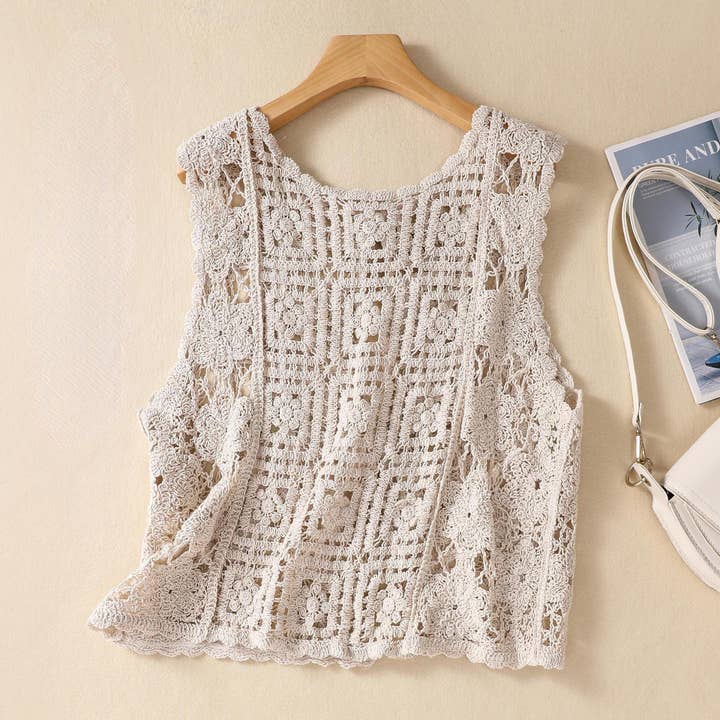 Funkyrel® Atzbranding Limited - Vente Veste sans manches – femme - Crosa - Gilet vintage bohème en crochet1