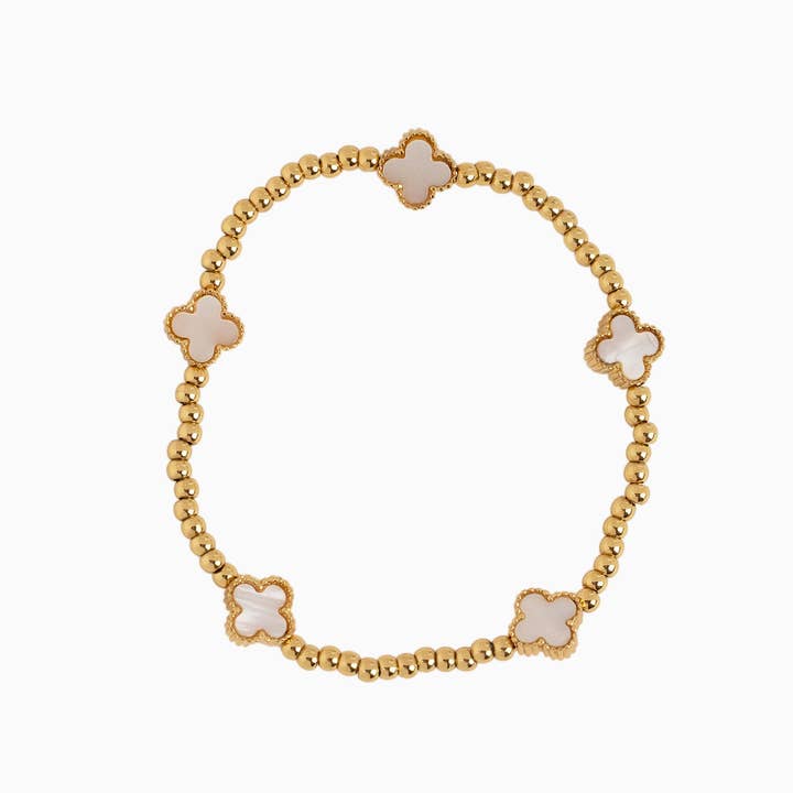 Sessori - Wholesale Jewelry Set - MOP Clover Stretch Beaded Bracelets, Set of 34