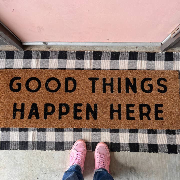 Modern Burlap - Wholesale Door Mat - XL Doormat - Good things happen here (New Length)