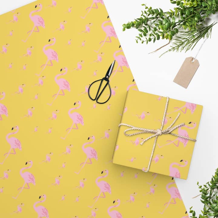 Luxury Gift Wrap - Yellow Flamingo - Wrapping Paper for wholesale by The Copper Fruit