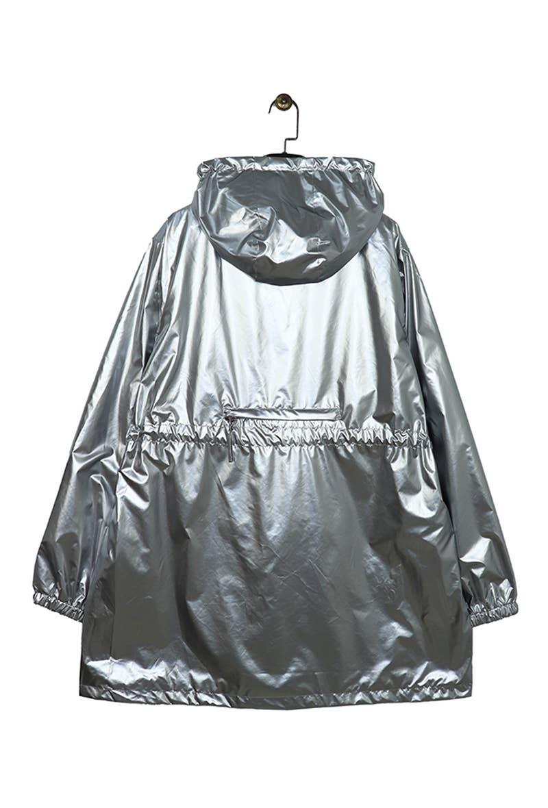 Attrait Paris - Venta al por mayor Cortavientos - Mujer - Cortavientos largo metálico con capucha y cremallera de colores Tallas grandes18