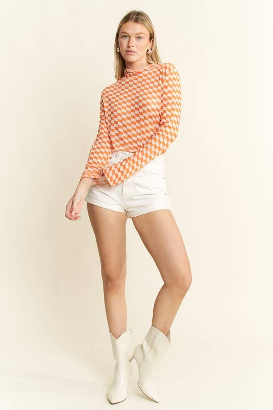 JADE BY JANE - Wholesale Knit Top - Women's -  CHECKERED MESH MOCK NECK TOP14