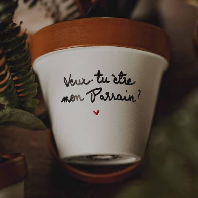 Pot de fleur "Veux-tu être mon parrain ? ♥" Cadeau baptême pour la vente par Joli Pot