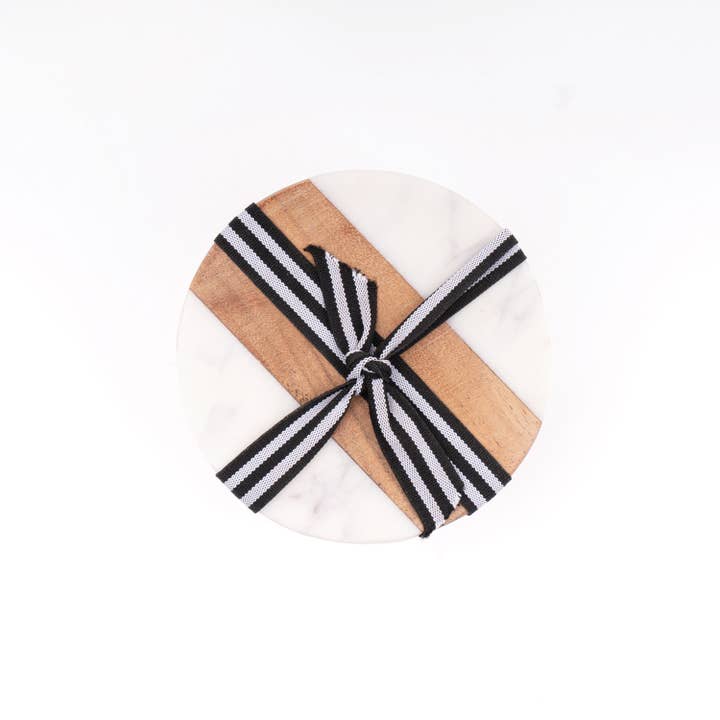 8 Oak Lane - Wholesale Coasters - Marble & Wood Round Coaster Set4