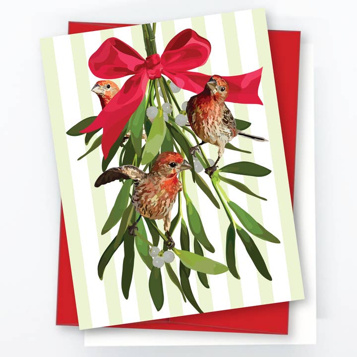 Mistletoe and Birds Christmas Card for wholesale by The Red Barn Press
