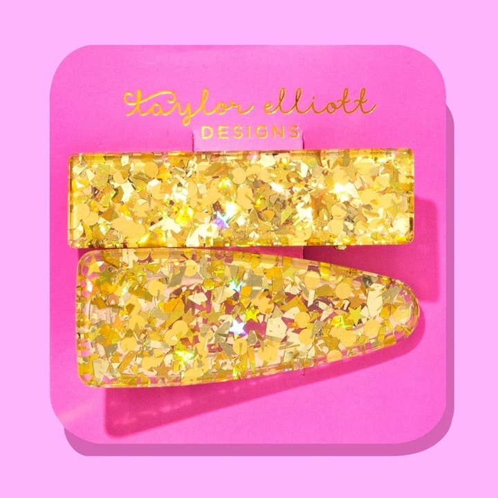 *EN VENTA* Juego de Pinzas para el Cabello - Med - Confeti Dorado - 2 Piezas para venta al por mayor de Taylor Elliott Designs