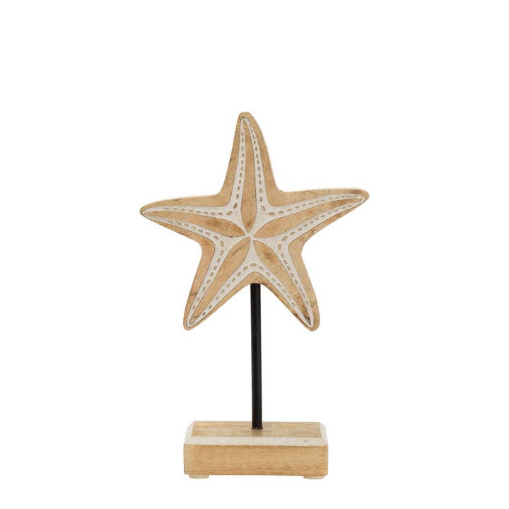 8.25" Mango Wood Starfish On Stand Nautical Décor for wholesale by Boston International