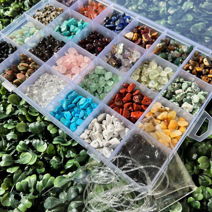 The Bead Bazaar - Wholesale Beads - 24 Crystal Healing Gemstone Chip Beads Kit, Chakra Natural G