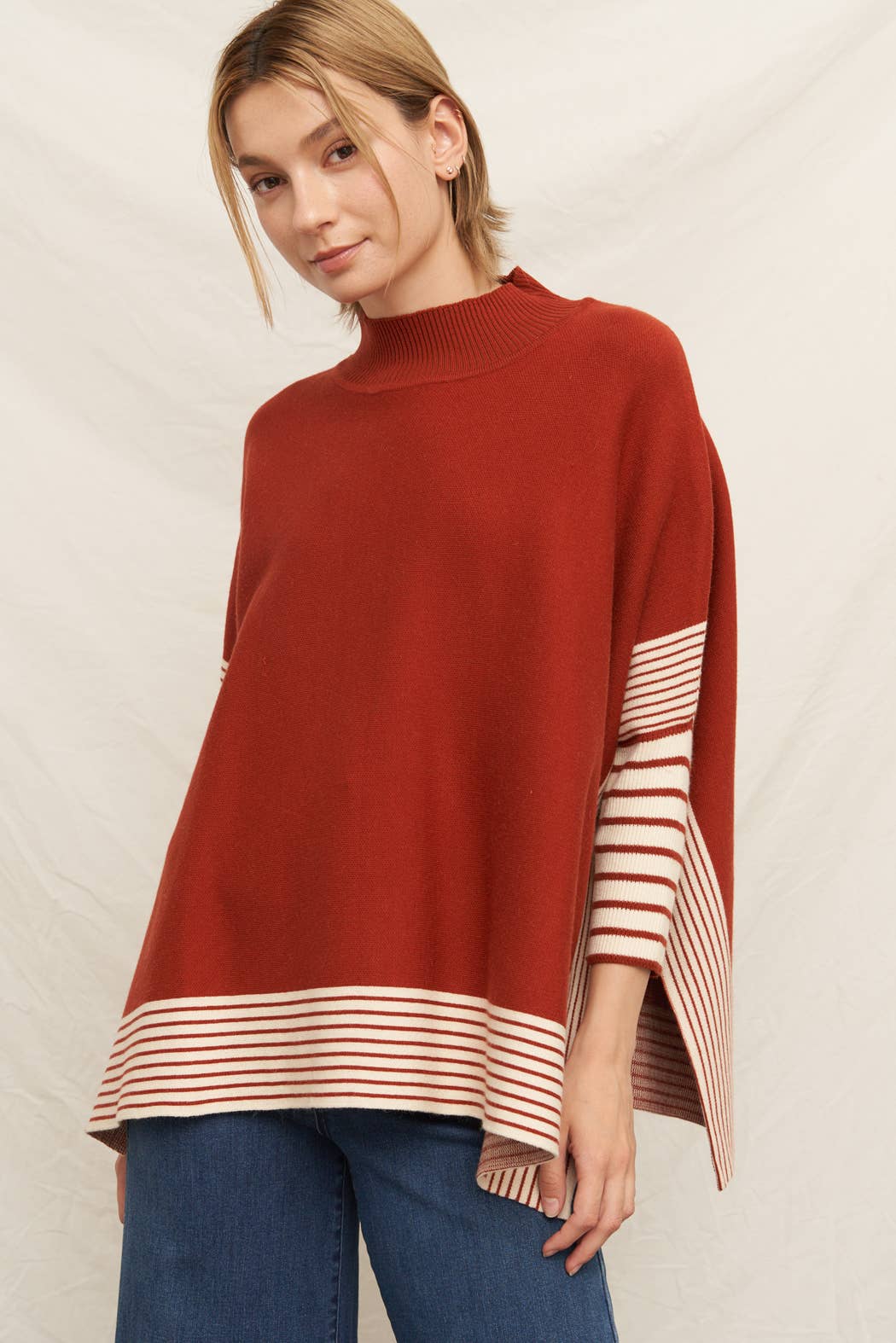 Rust Oversized Striped Knit Cape Sweater  for wholesale on Faire0