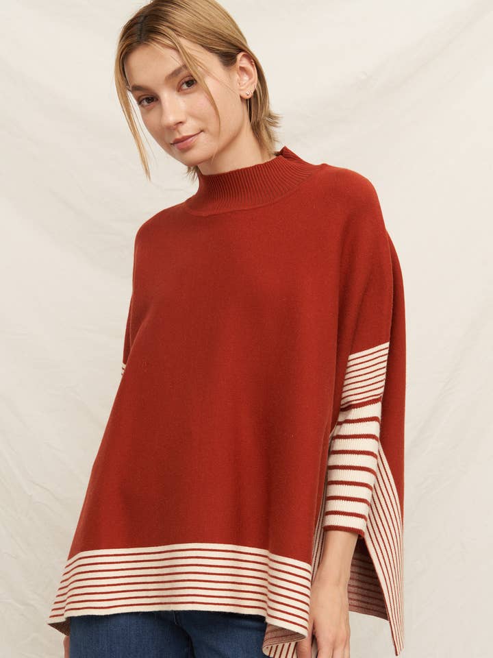 Oversized Striped Knit Cape Sweater for wholesale by En Crème