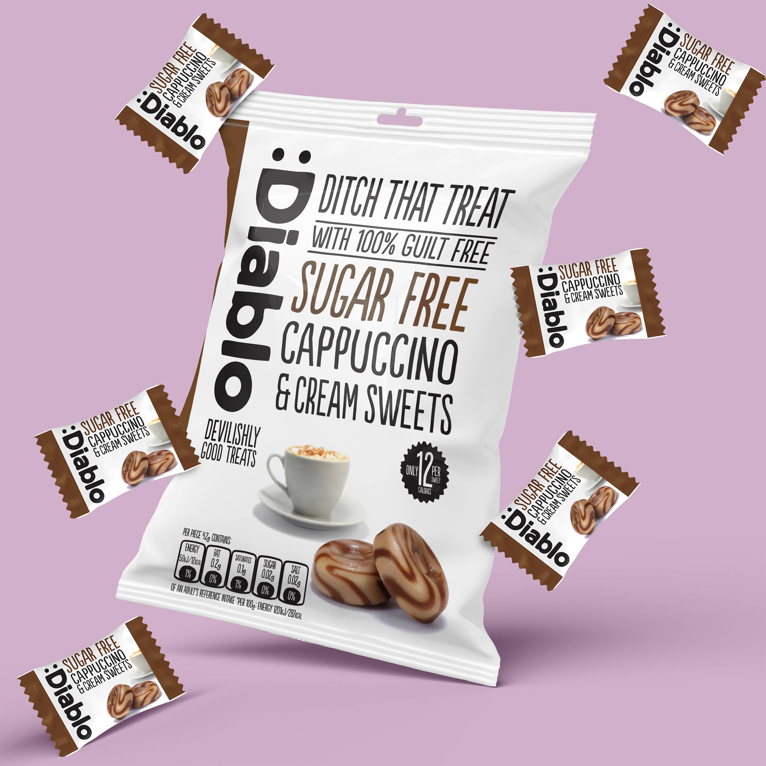 Diablo Sugar Free - Wholesale Hard Candy - :Diablo Cappuccino & Cream Sweets 75g2