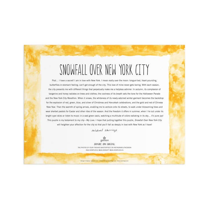 Chronicle Books - Wholesale Puzzle - Adult - Michael Storrings Snowfall Over New York City 1000 Piece Puzzle5